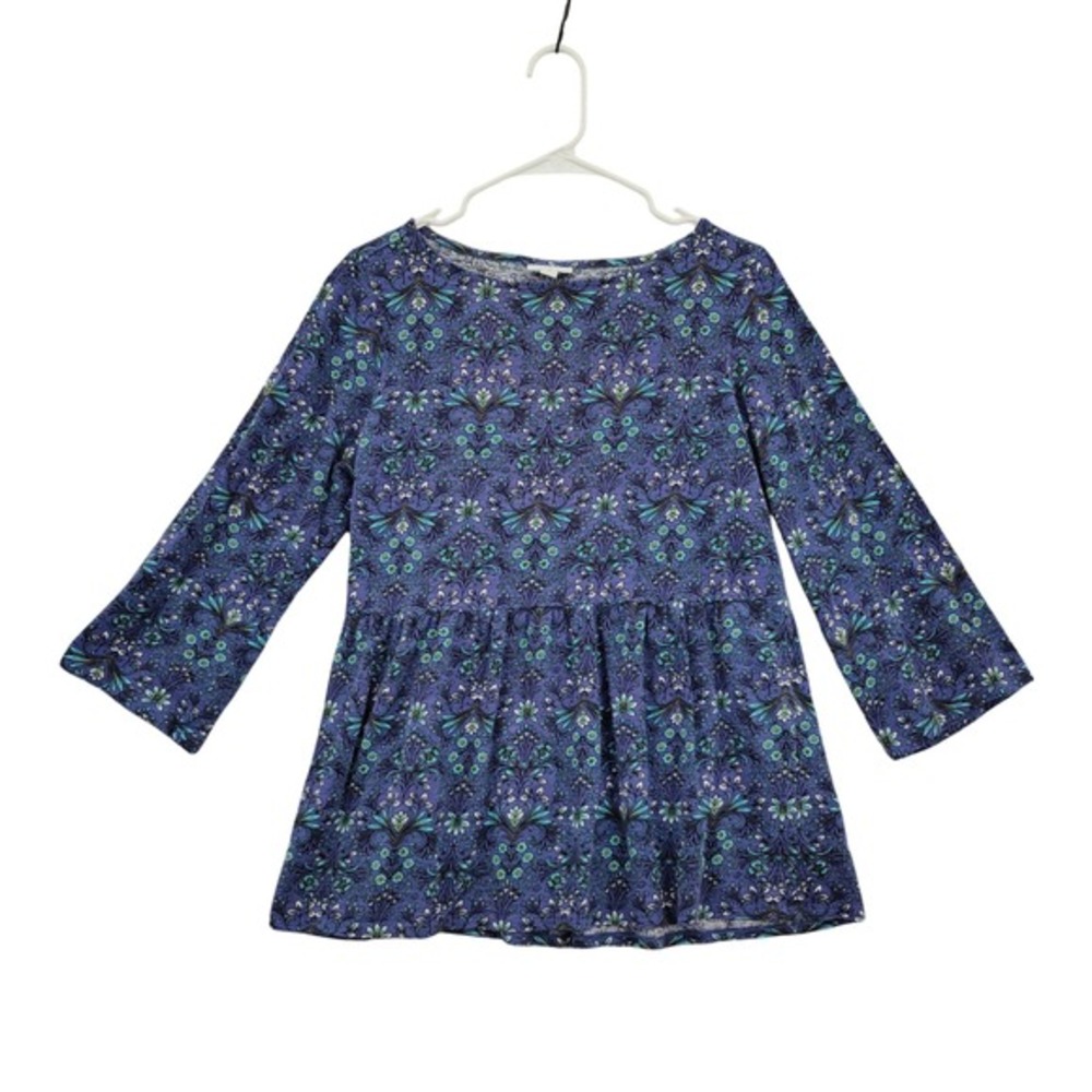 J. Jill Women Romantic Modest Cottagecore Peplum Top M Blue Floral 3/4 Sleeve